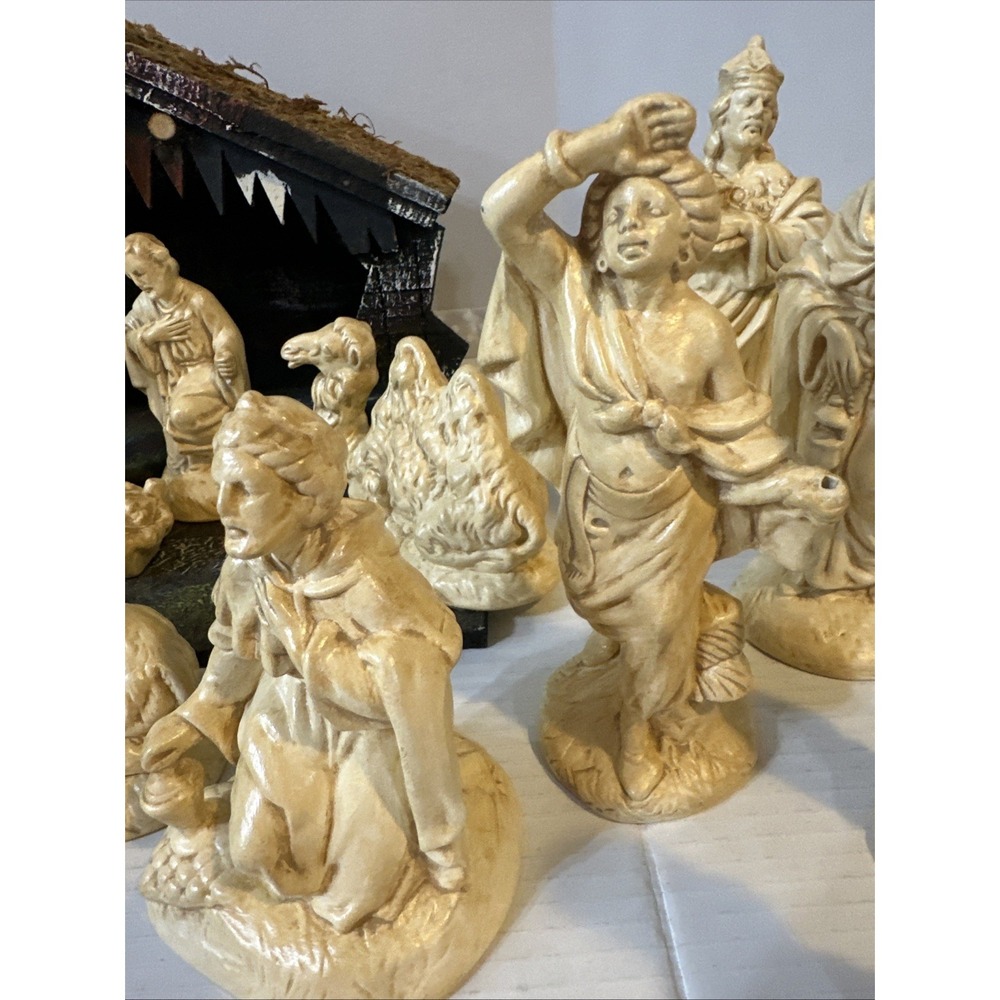 Vintage Atlantic Mold Ceramic Nativity Figures lot 18 pieces-missing Staffs - Picture 15 of 16